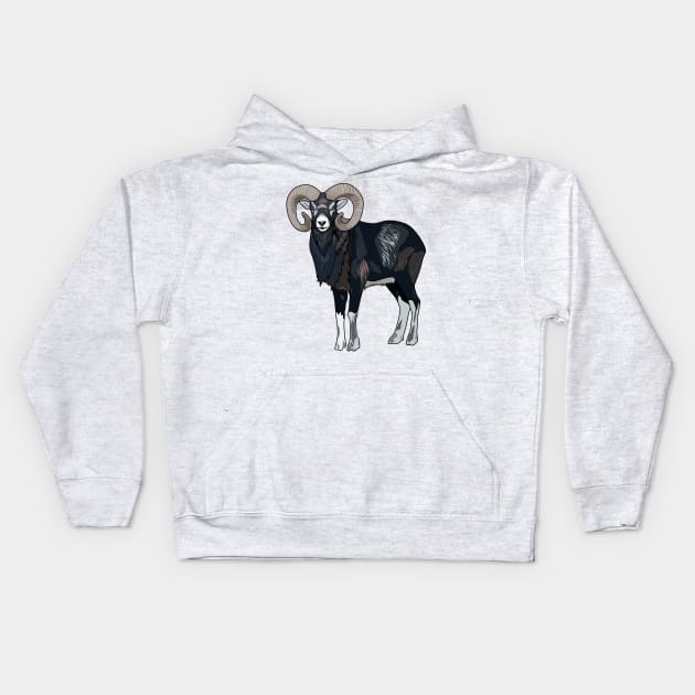 Mouflon sheep cartoon illustration Kids Hoodie by Miss Cartoon